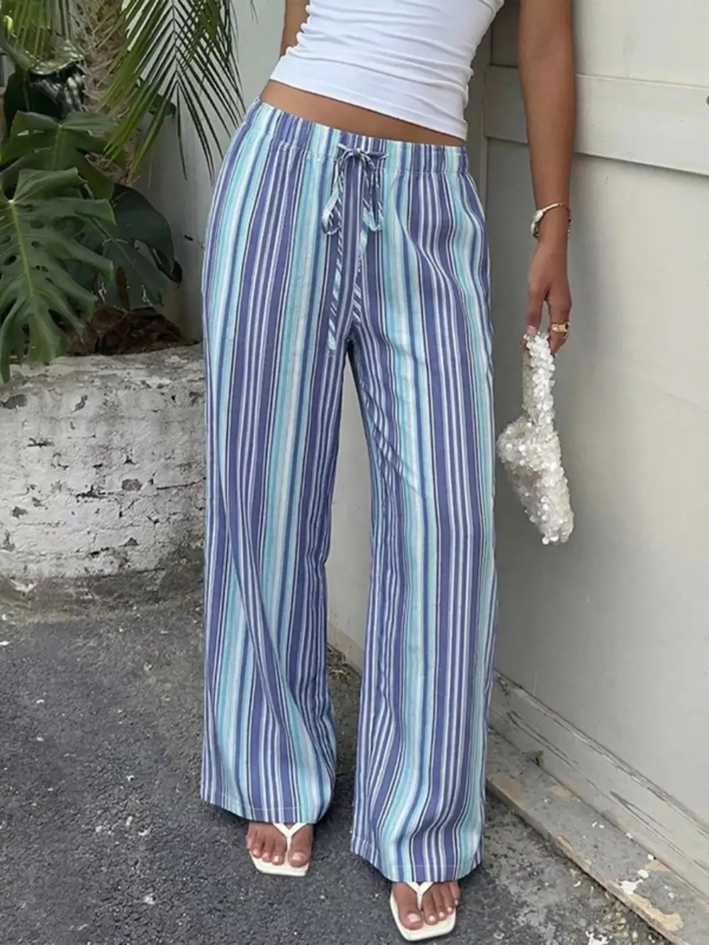 Modern Striped Wide Leg Pants
