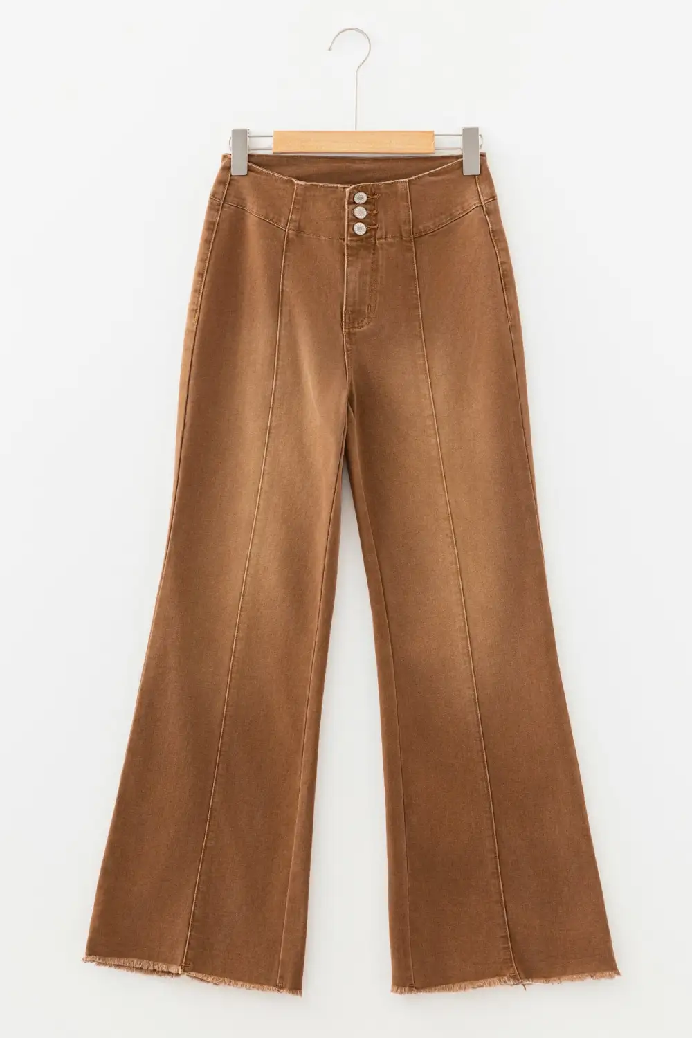 Button Fly Seamed Raw Hem Flare Jeans