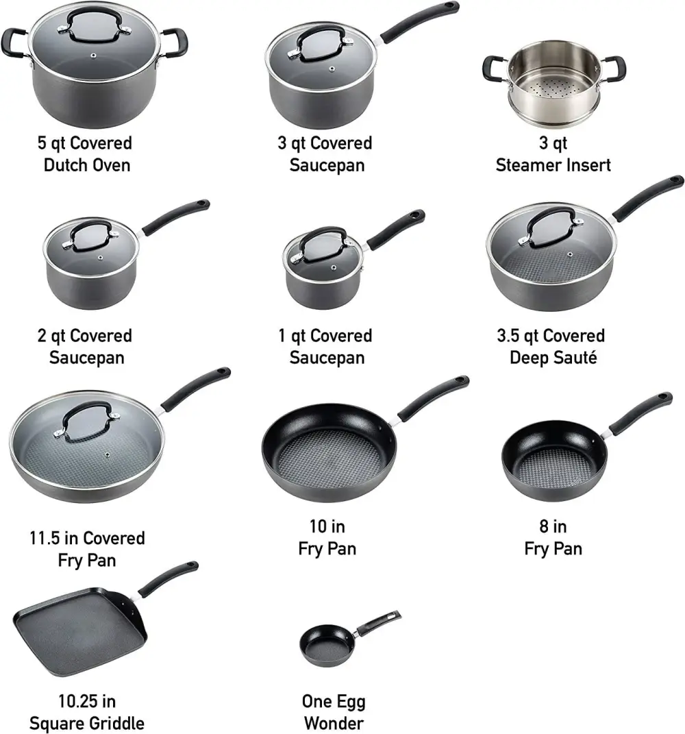 Ultimate Hard Anodized Nonstick Cookware Set 17 Piece Pots and Pans, Dishwasher Safe Black