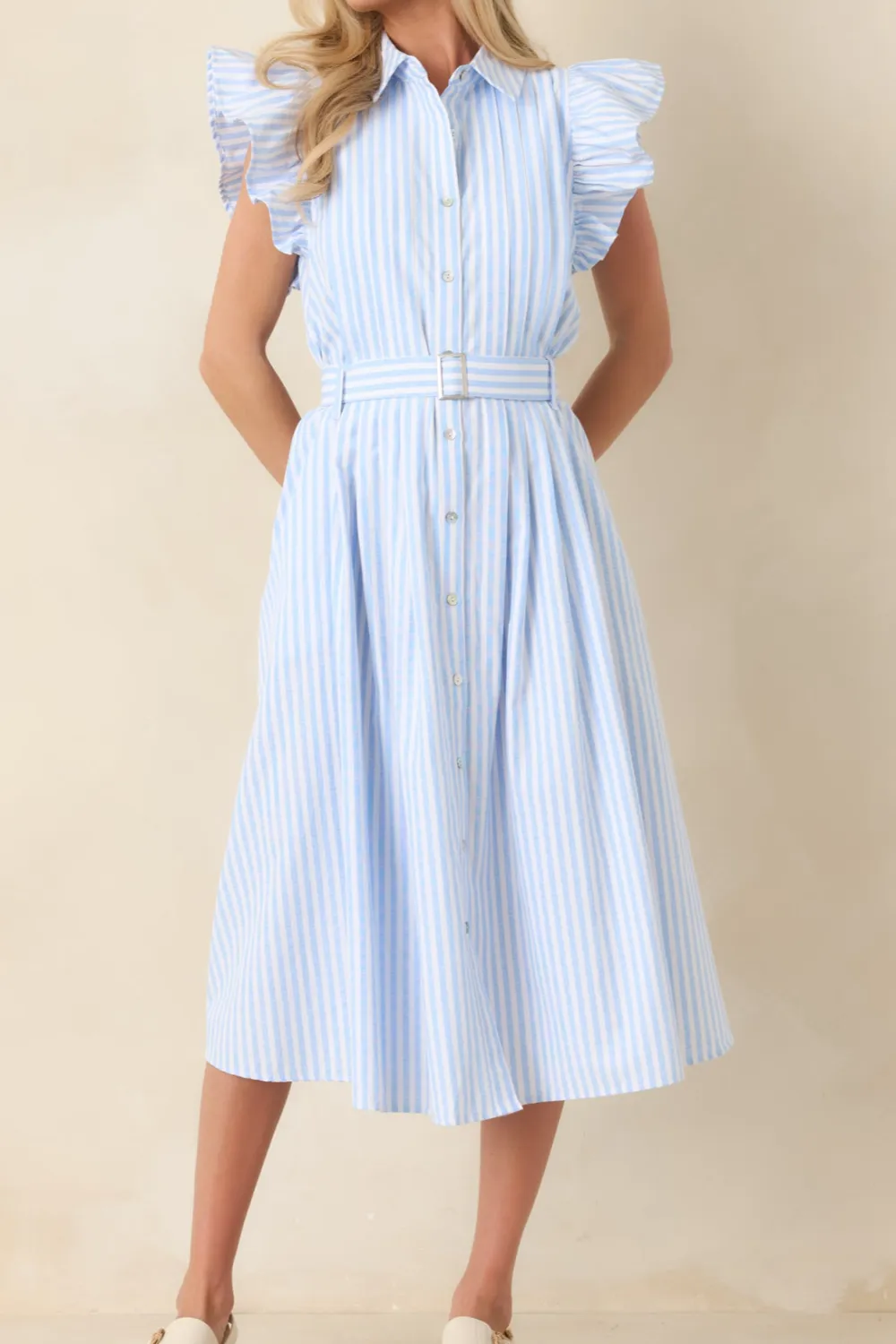 Striped Button Front Midi Dress