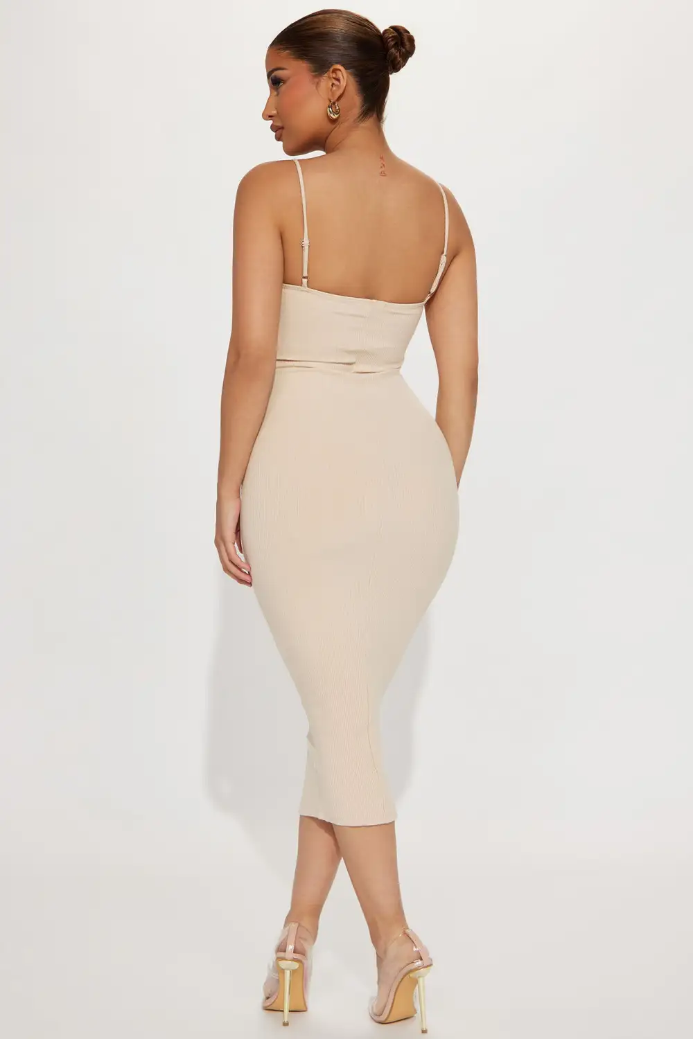 Ava Snatched Midi Dress - Cream