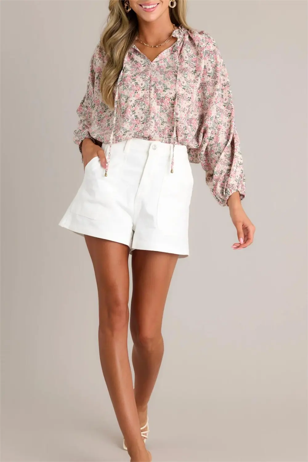 PERFECT HARMONY PINK FLORAL BISHOP SLEEVE TOP