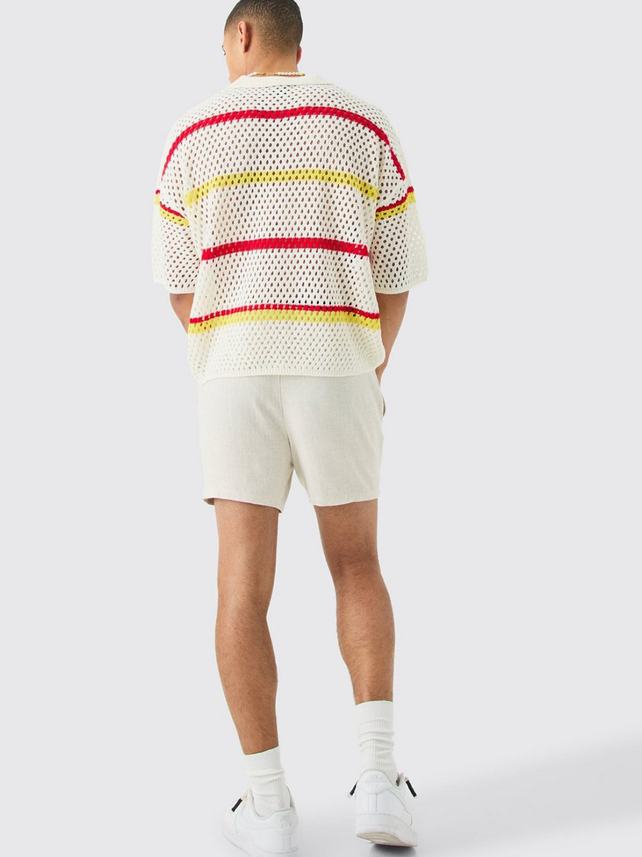 OVERSIZED BOXY CROCHET STRIPE POLO