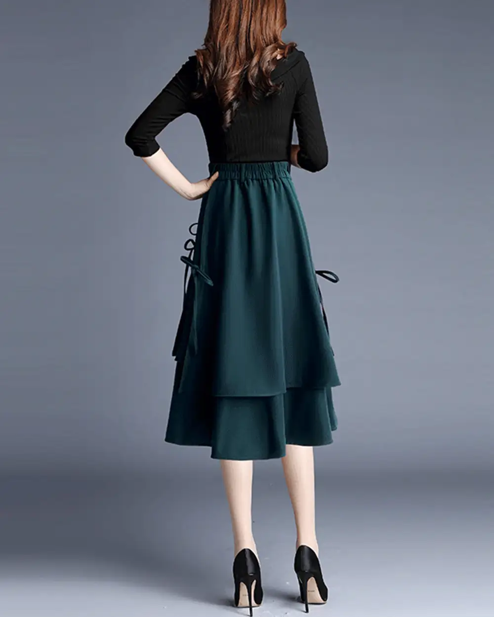 Drawstring Cotton A Line Midi Skirt