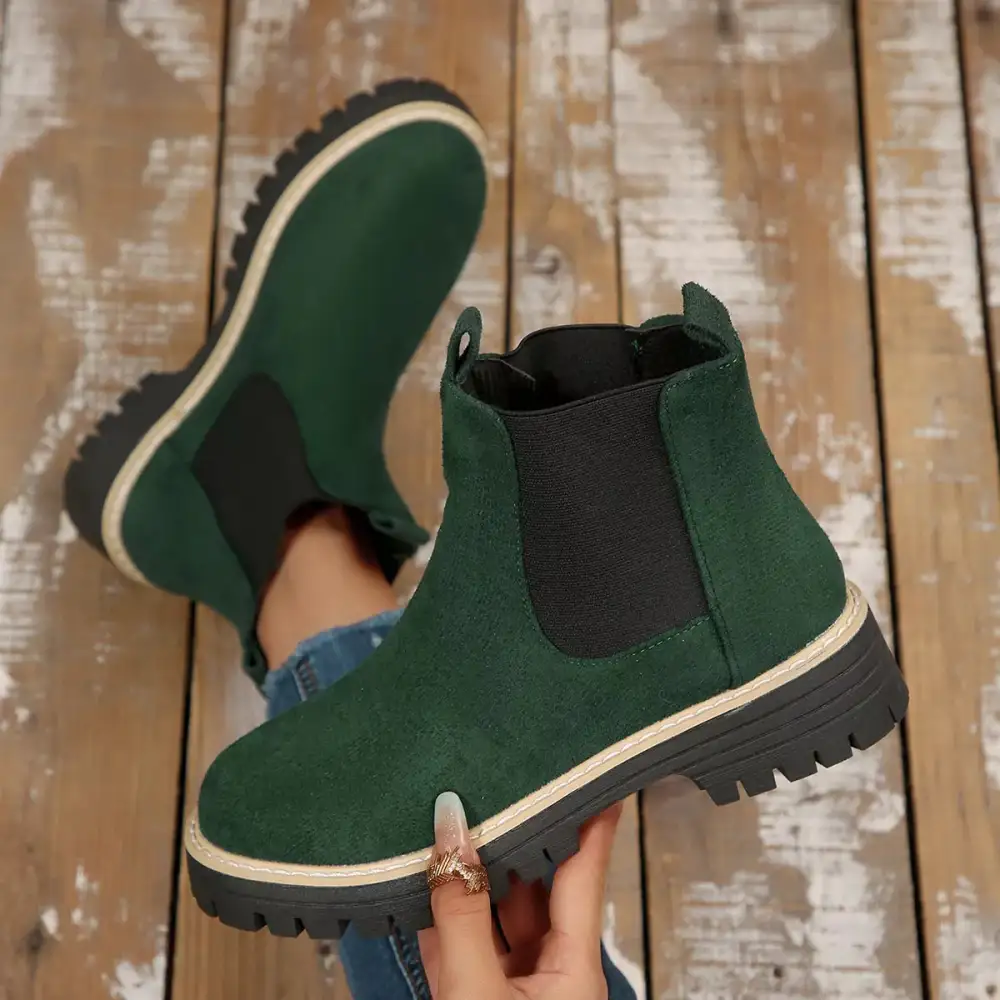 Modern Round Toe Block Heel Boots