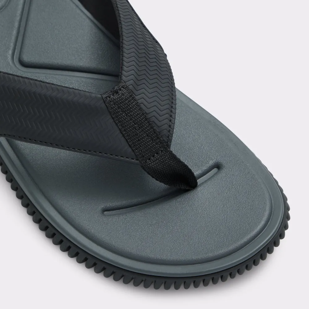 Black  Synthetic Leather Embossed Flat Slides
