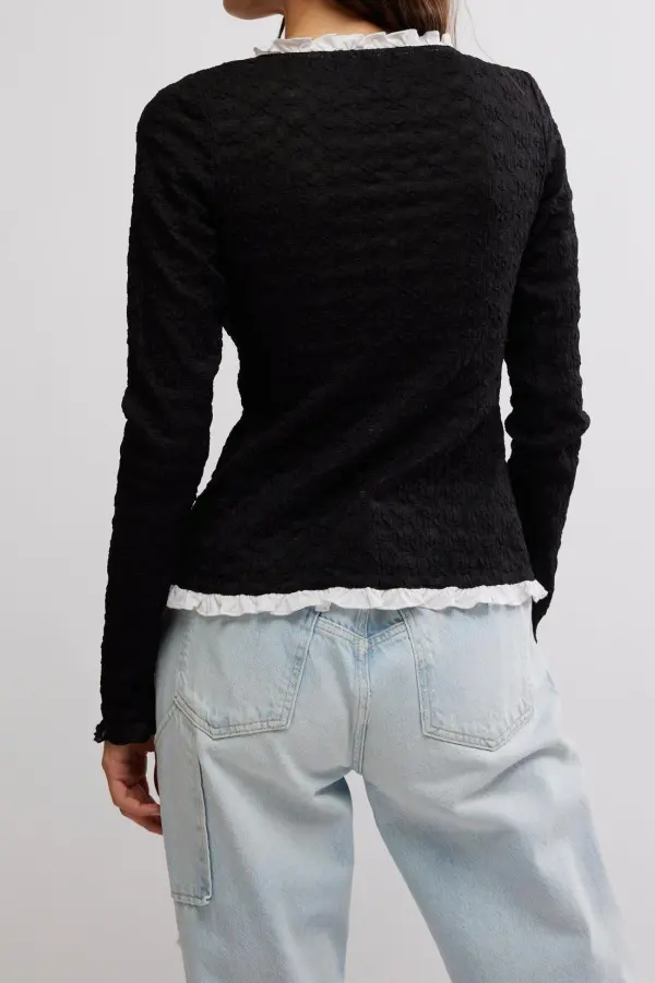 Lace Trim Textured Cardigan