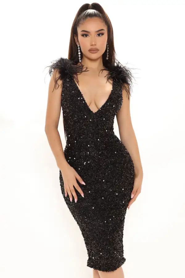Thriving With You Sequin Midi Dress - Black