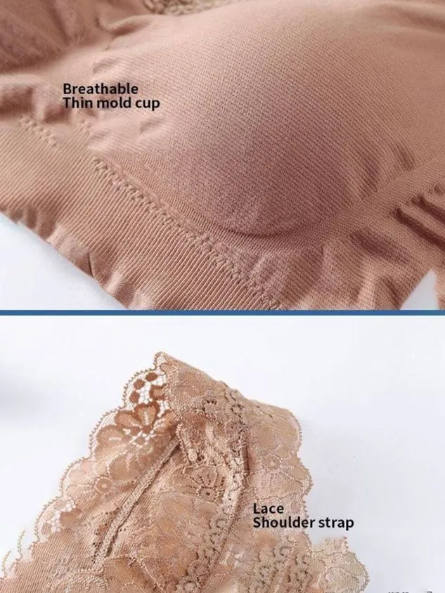 Breathable Comfortable Lace Detachable Cup Seamless  Bra