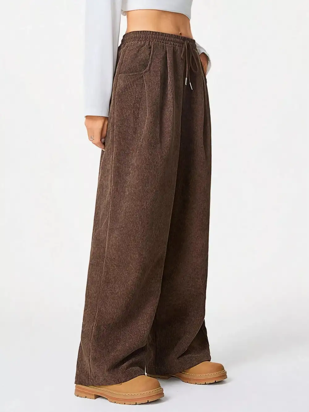 Textured Corduroy Wide Leg Pants