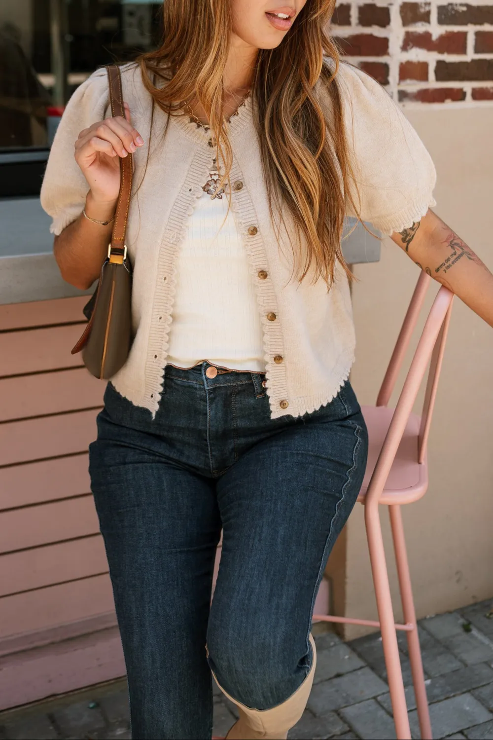 Scallop Hem Plain Cardigan