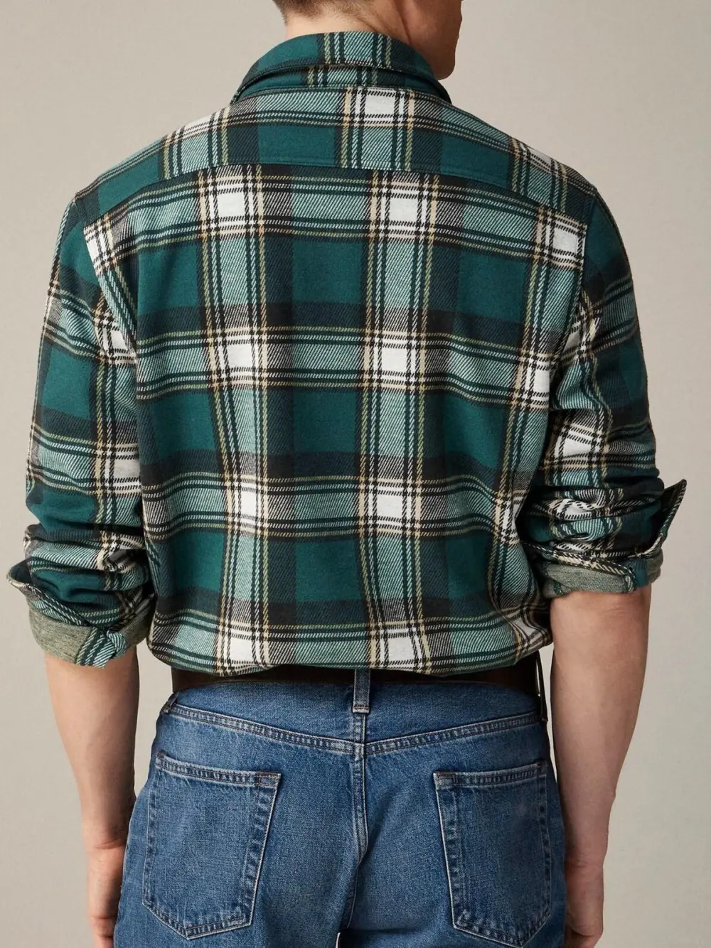 Green And White Plaid Long Sleeve Shirt