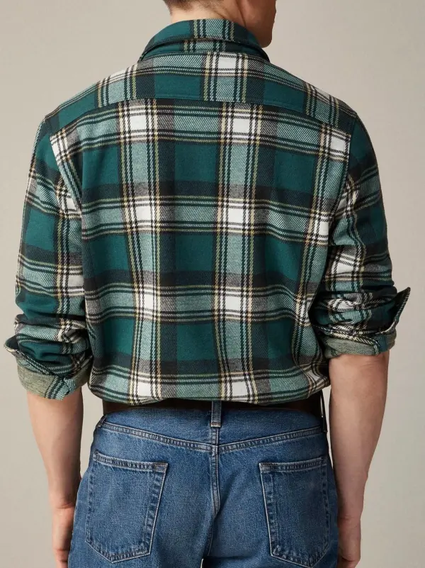 Green And White Plaid Long Sleeve Shirt