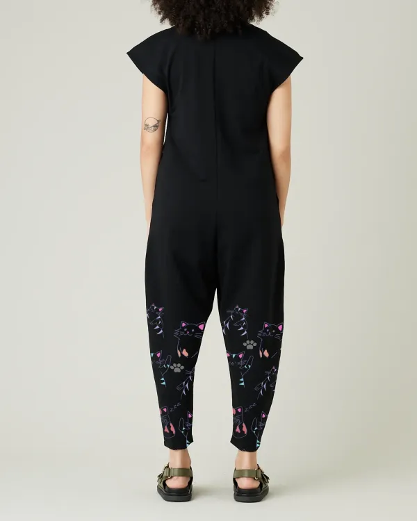 BLACK COTTON JERSEY JUMPSUIT