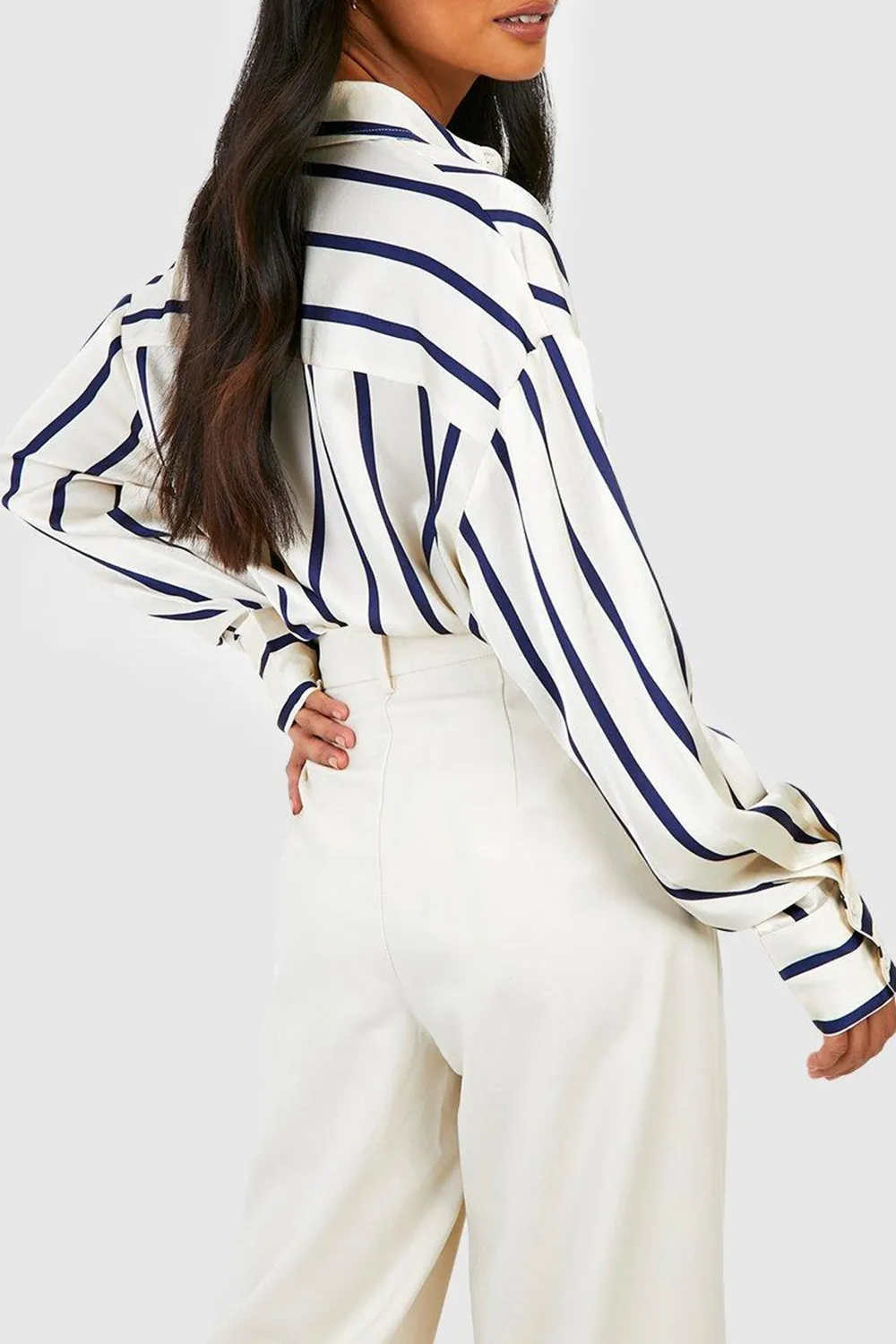 Women's Loose Pinstripe Satin Shirt