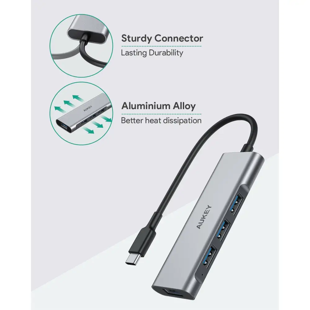 AUKEY CB-C94 4-Port USB C Hub Aluminum Alloy with 4 USB 3.0 Ports