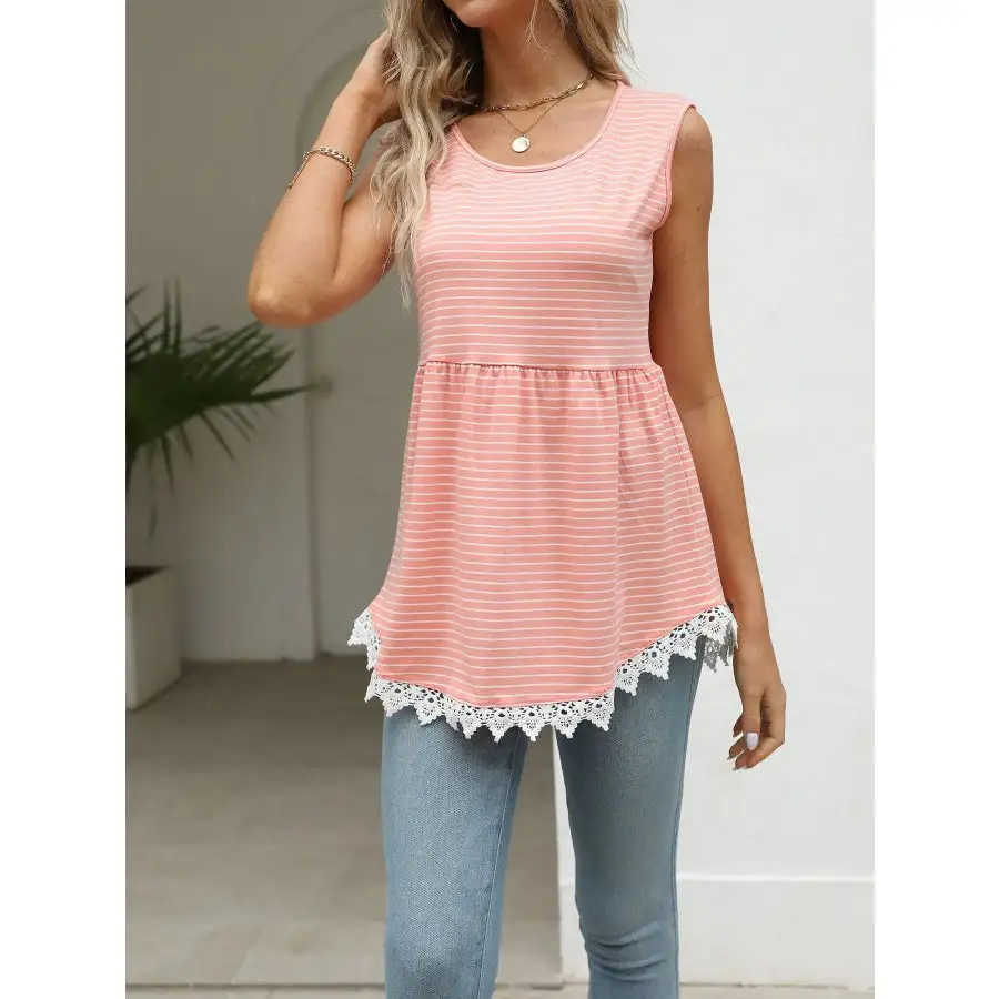 Lace Trim Sleeveless Babydoll Tank Top
