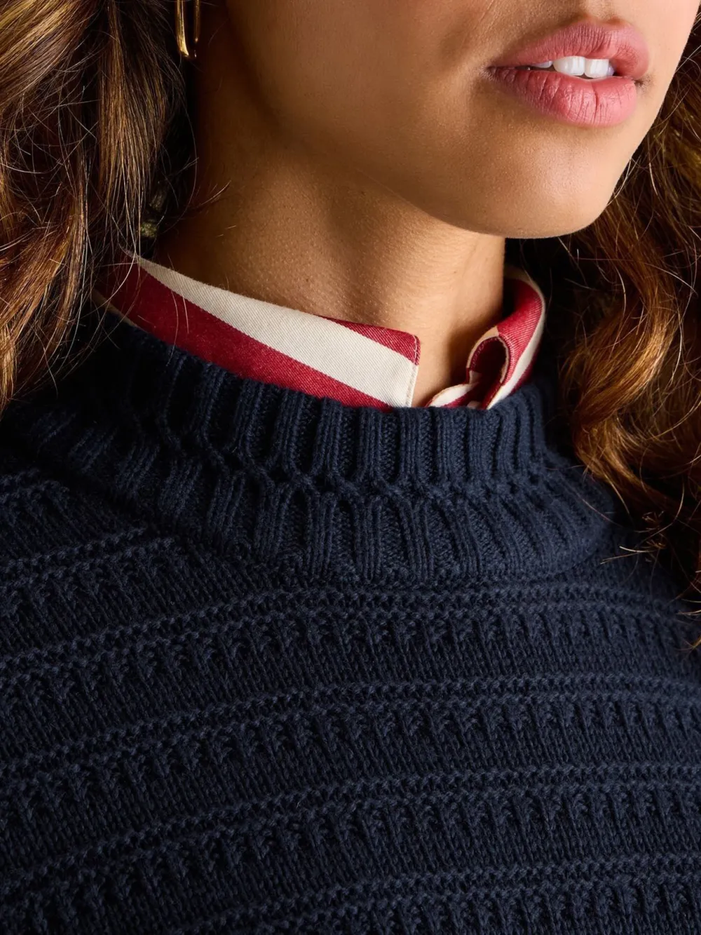 Cream Crew Neck Textured Jumper Contains Merino Wool