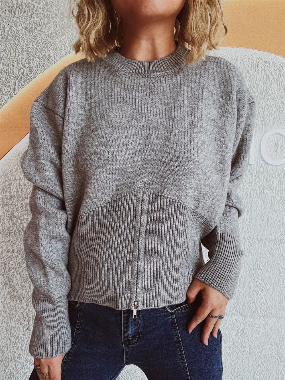 Round Neck Half Zip Long Sleeve Sweater -Ships 10/11