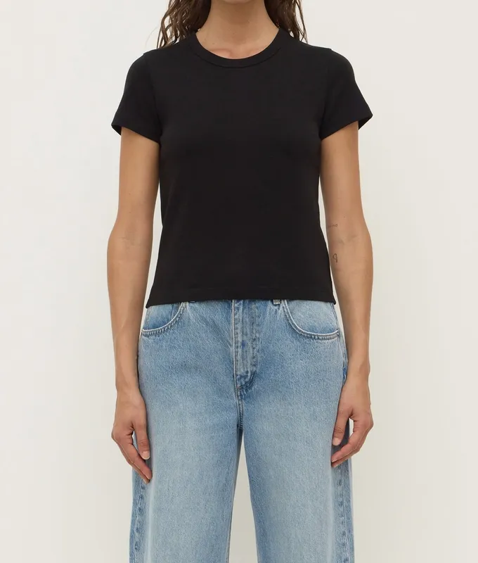 Black Fitted Cap-Sleeve Cotton Tee