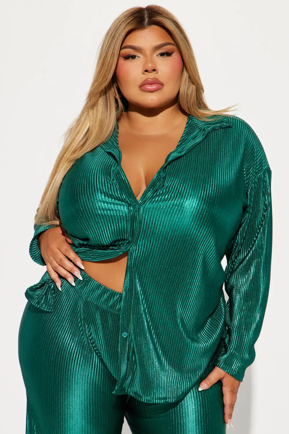 Kiss Of A Star Metallic Pant Set - Teal