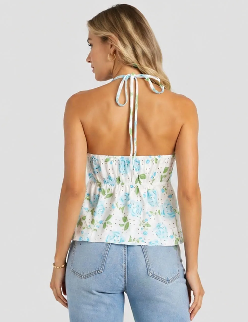Eyelet Halter Sleeveless Top