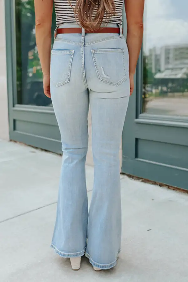 Wash Distressed Flare Jeans