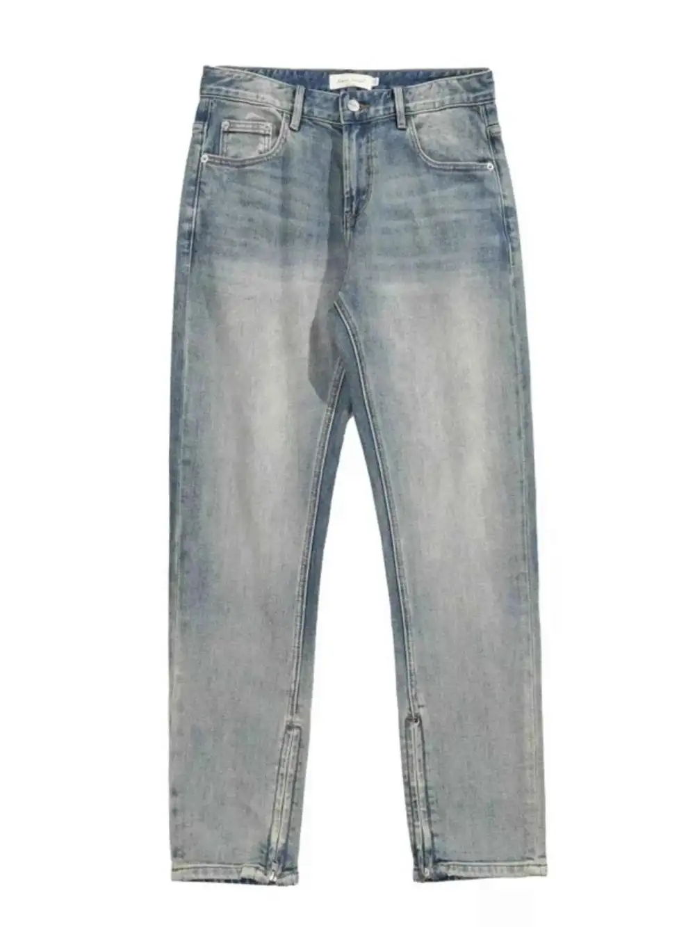 Zip Detail Washed Straight Leg Jeans