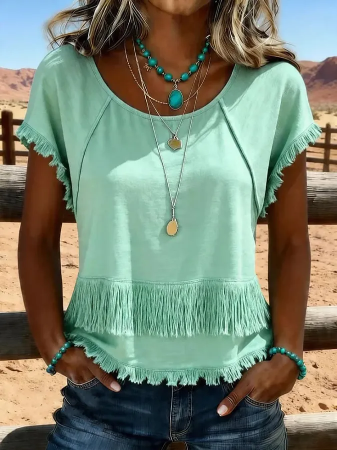 Women's Vintage Tassel Patchwork Casual Shirt
