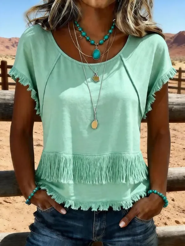 Women's Vintage Tassel Patchwork Casual Shirt