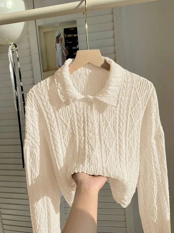 Women's Cropped Sheer Button Front Blouse
