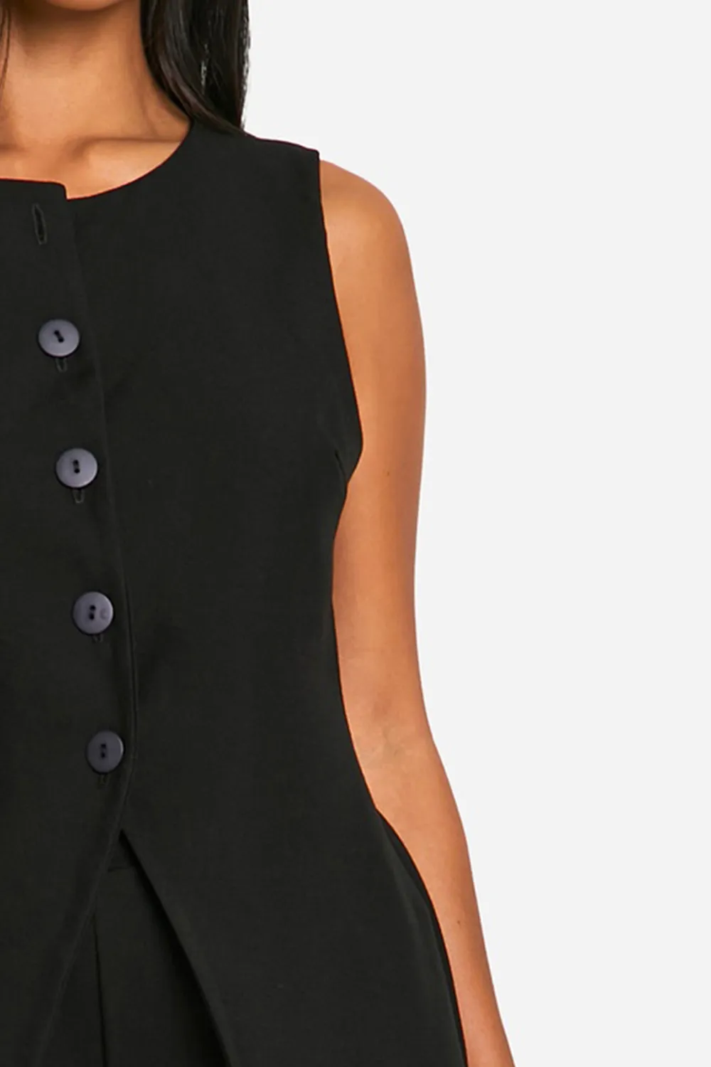 High Collar Versatile Exquisite Slit Black Women's Vest