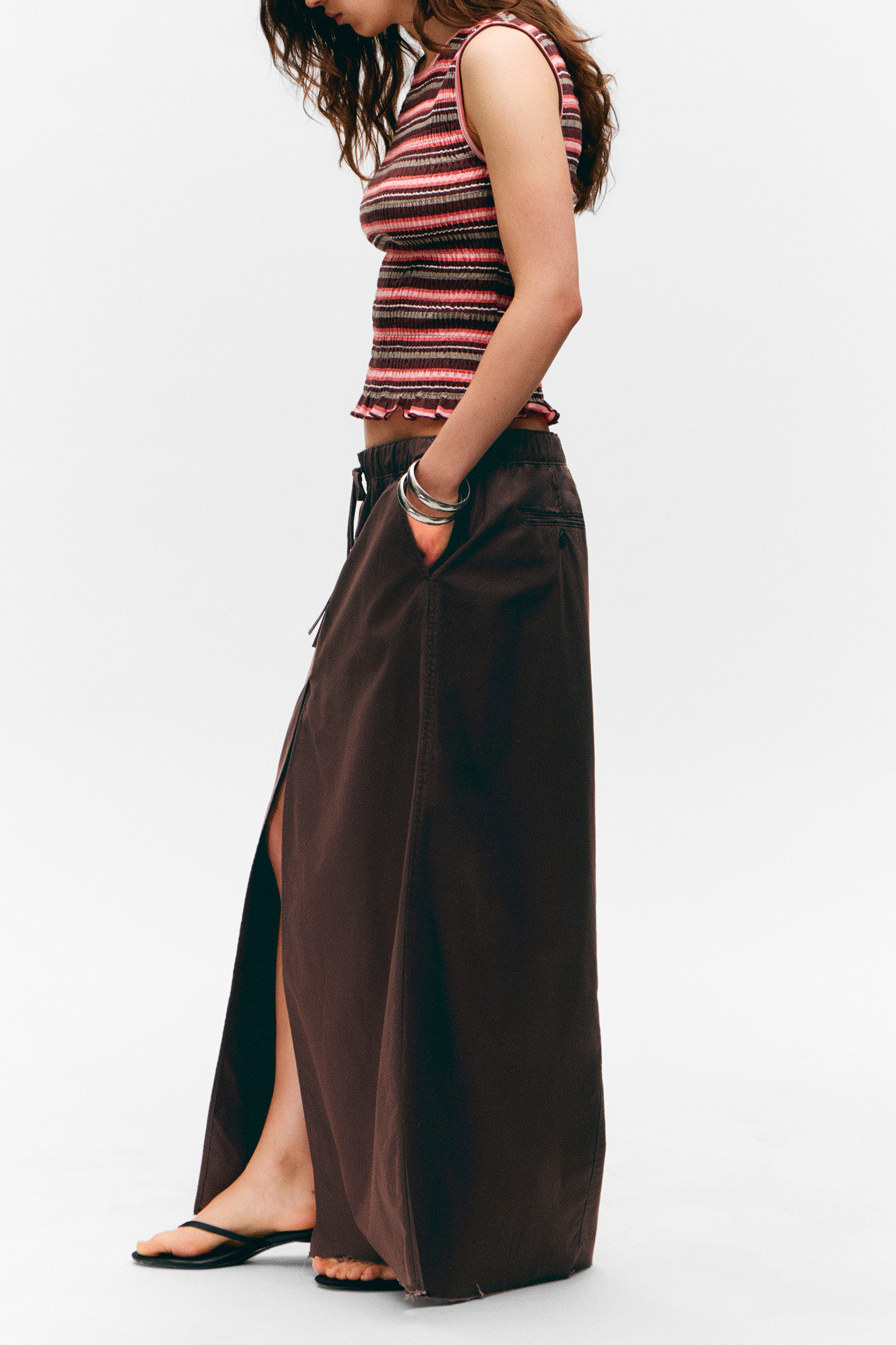 Slit Drawstring Maxi Skirt
