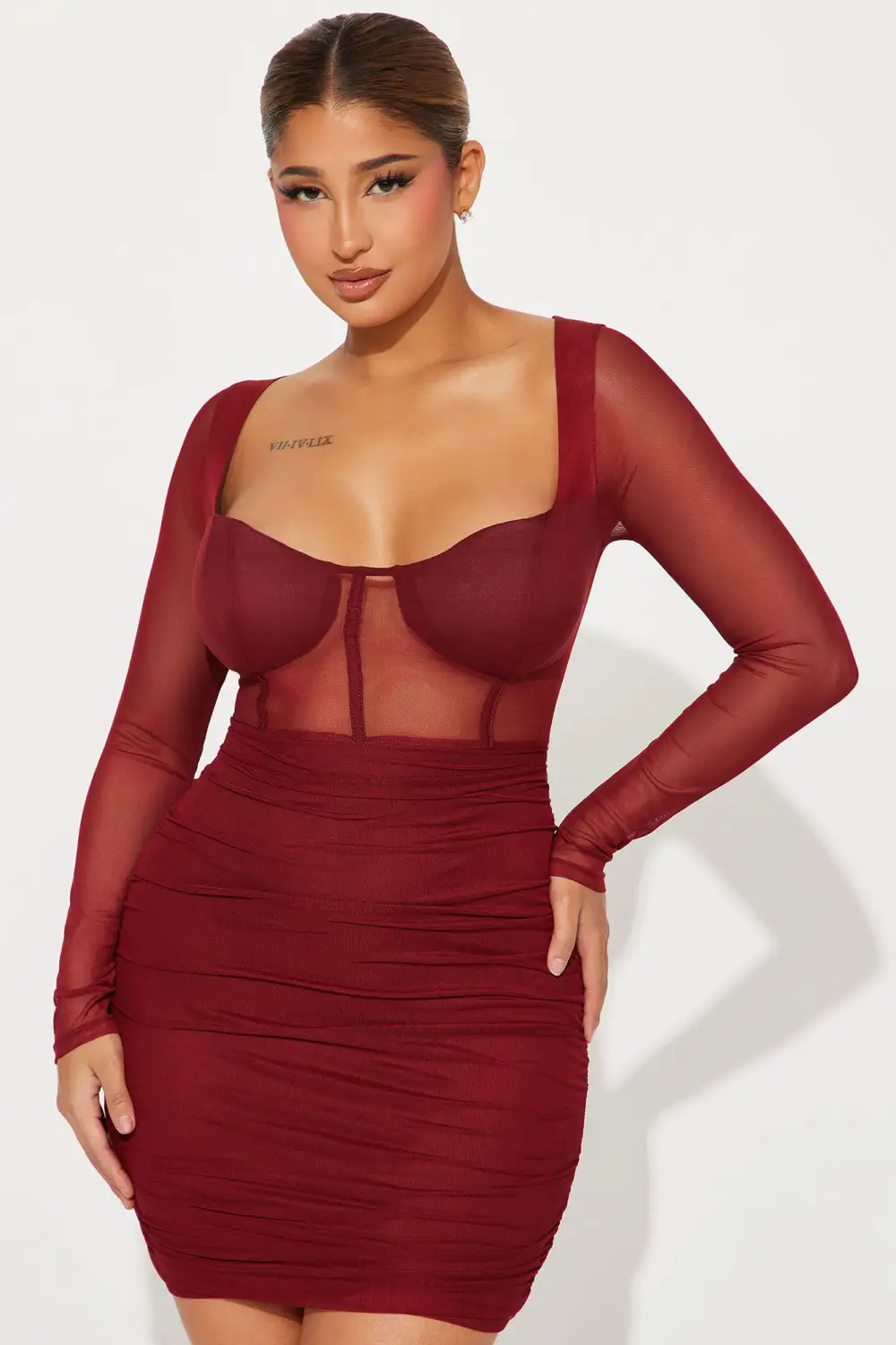 Lola Mesh Corset Mini Dress - Burgundy