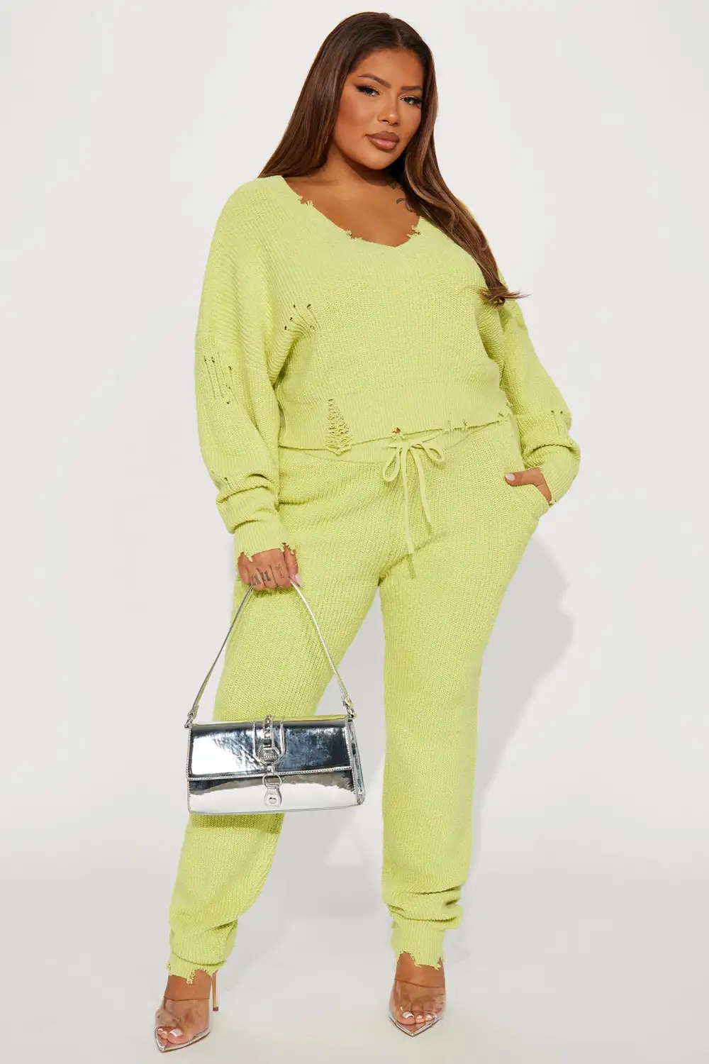 Being Myself Sweater Pant Set - Chartreuse