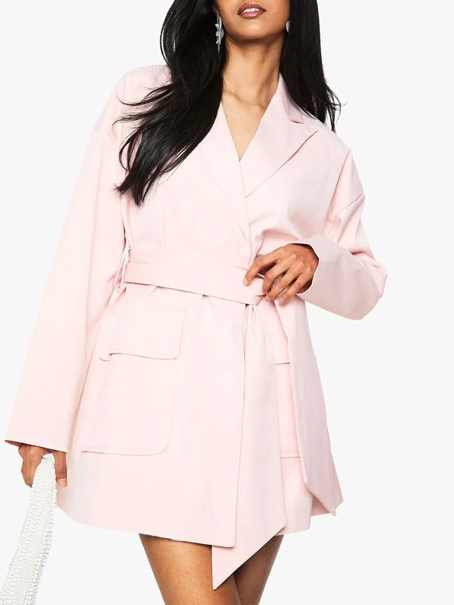 Women's Pink Belted Asymmetric Blazer Dress