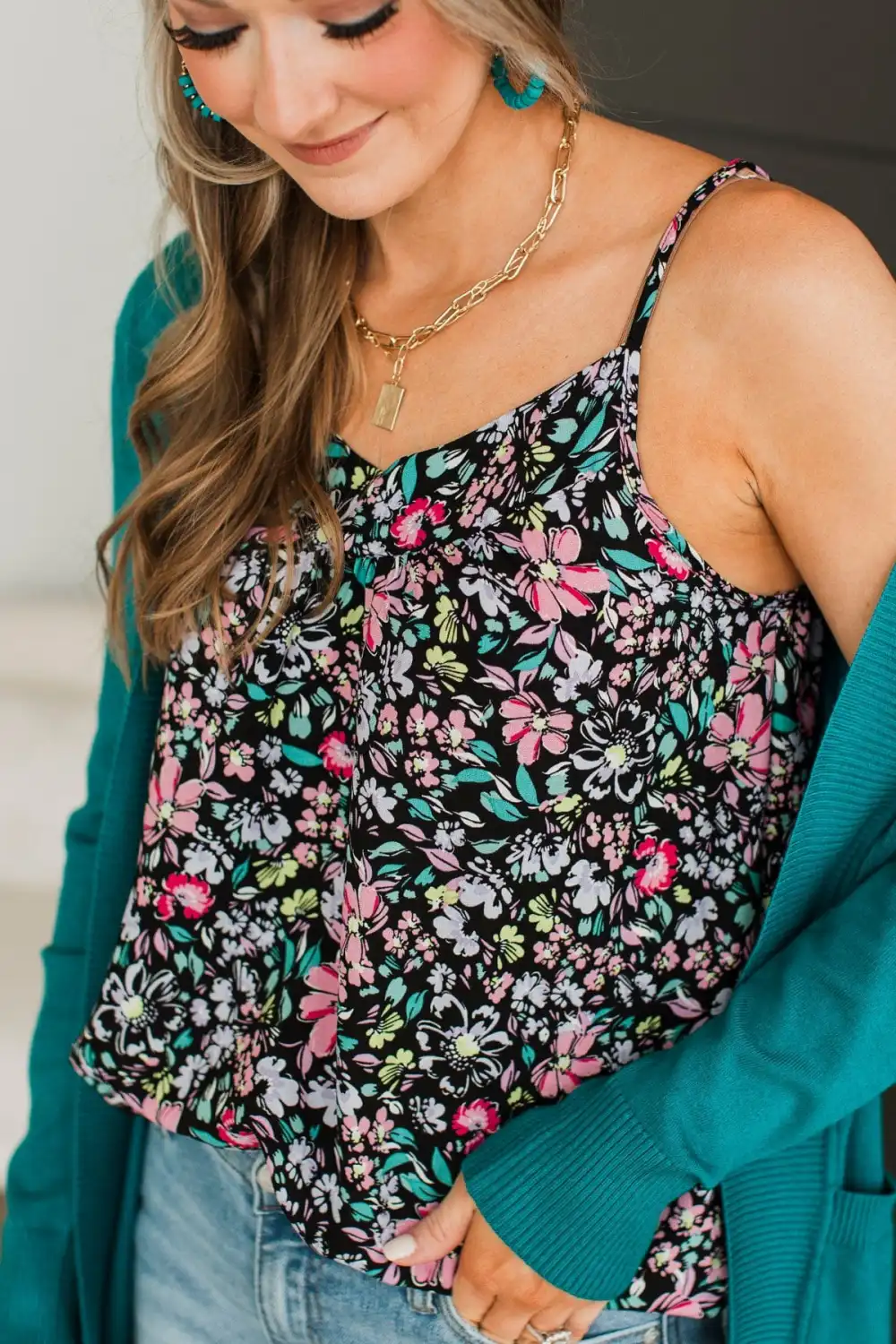 Crazy In Love Floral Tank Top- Black & Lavender