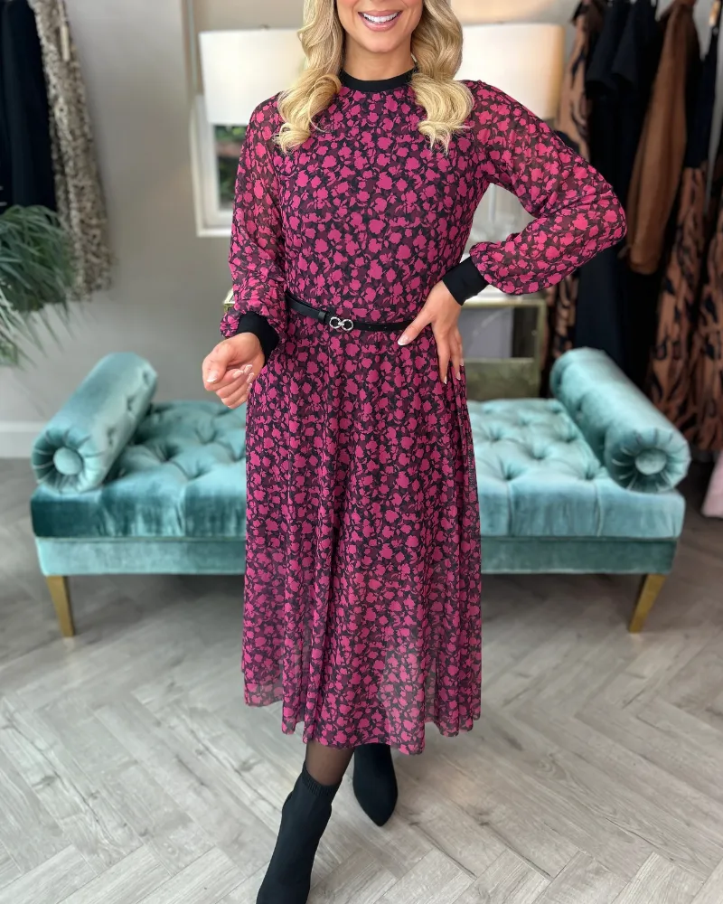 Crew Neck Floral Midi Dress