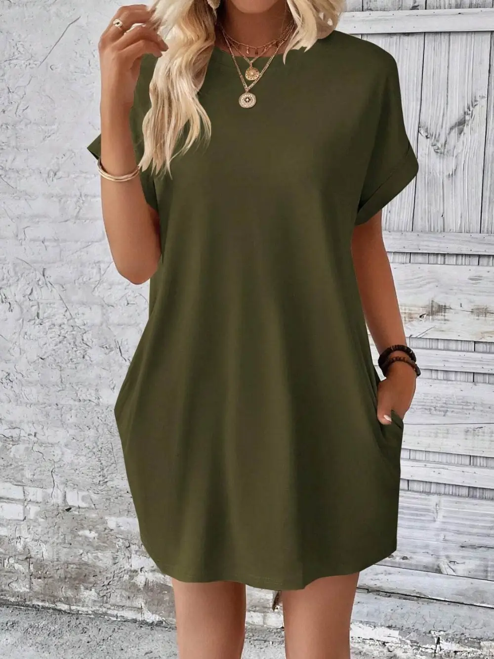 Easy Fit Round Neck Short Sleeve Mini Dress