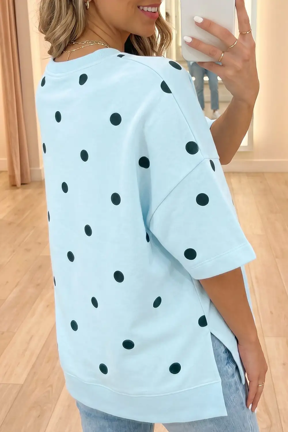 Polka Dot Print Crossed Seam Detail Oversize Tee