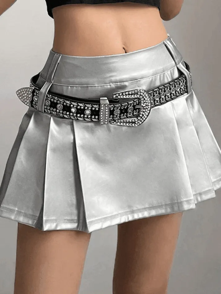 Pleated Faux Leather Mini Skirt