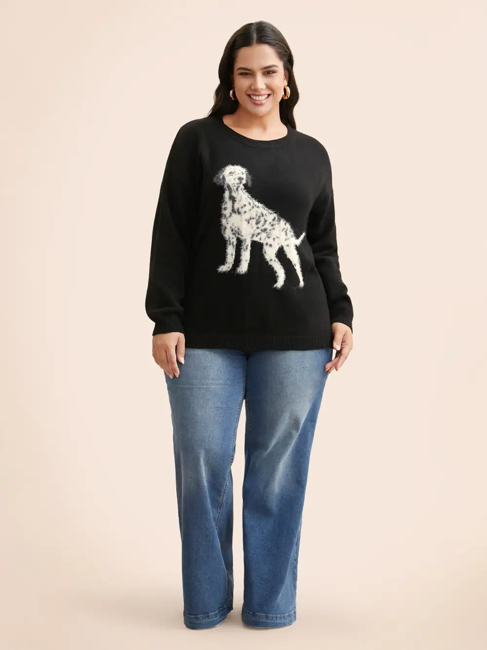 Dog Jacquard Fluffy Drop Shoulder Pullover