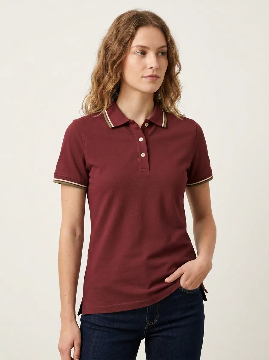 Women's Refined Striped-Collar Collared Polo Shirt