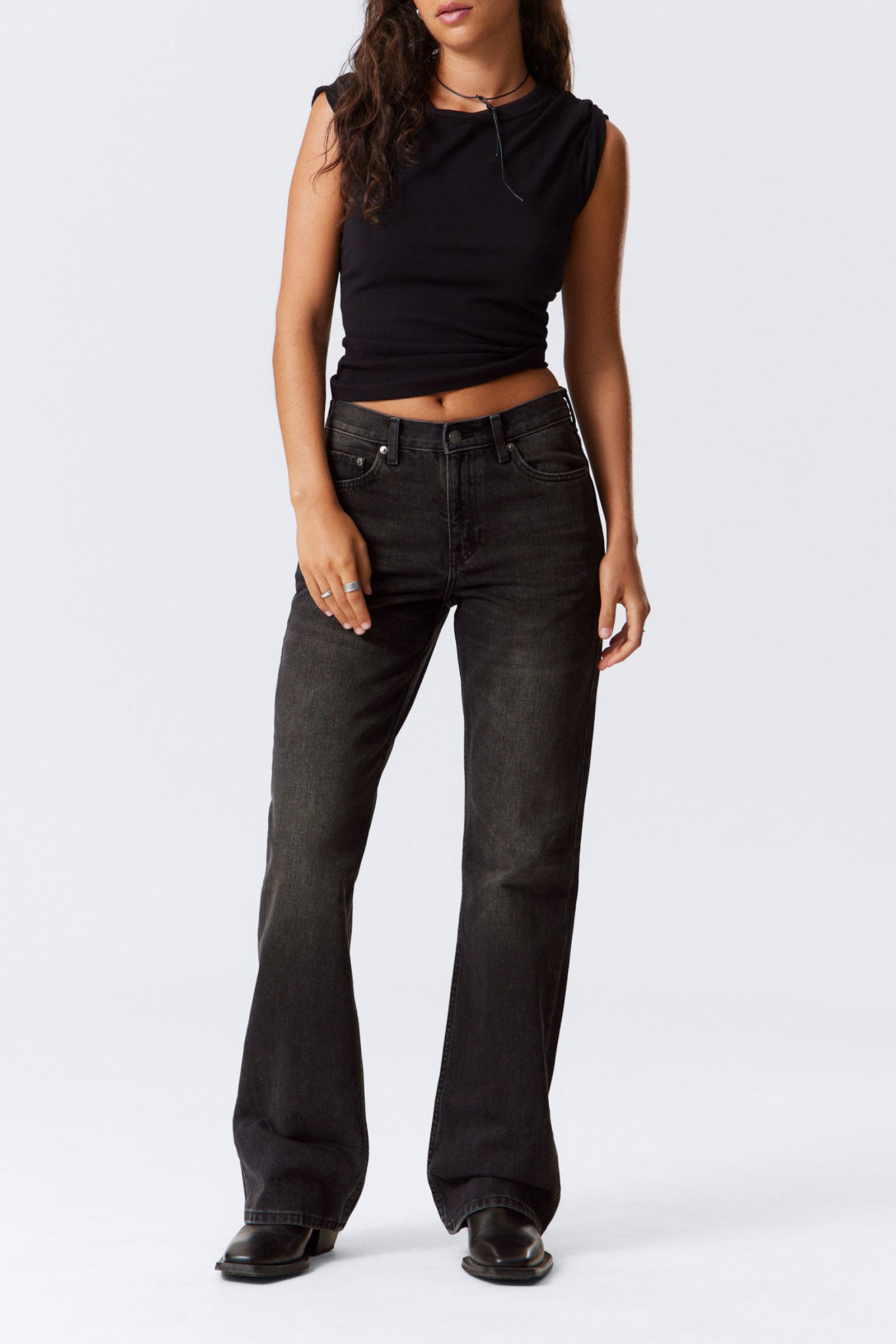 Pocketed Mid Waist Bootcut Jeans