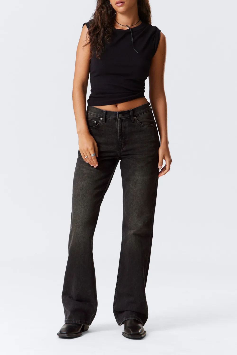 Pocketed Mid Waist Bootcut Jeans