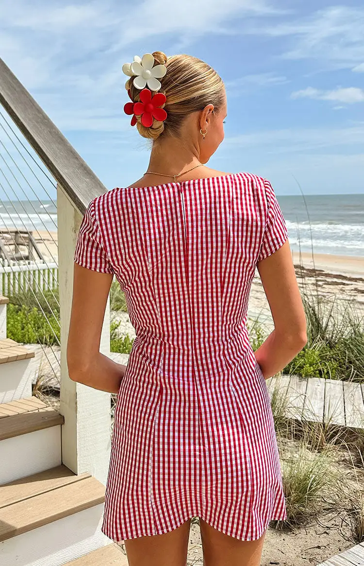 Button Front Gingham Button Mini Dress