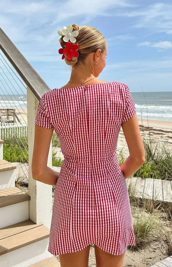 Button Front Gingham Button Mini Dress