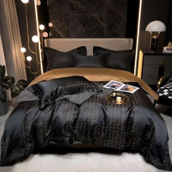 Black Gold Cotton Satin Duvet Cover Set