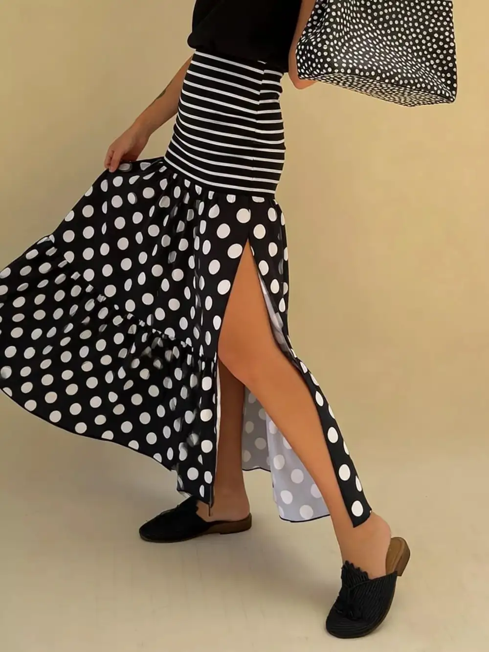 Striped Side Slit Maxi Skirt