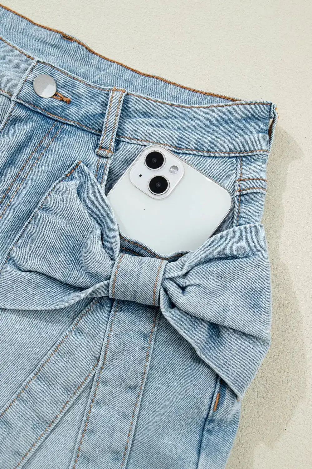 Bow Detail Denim With Casual Shorts